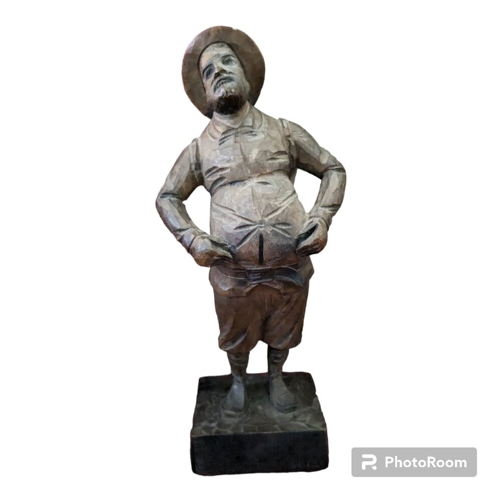 VINTAGE 1960'S HAND CARVED WOODEN SANCHO PANZA STATUE - OURO ARTESANIA #591